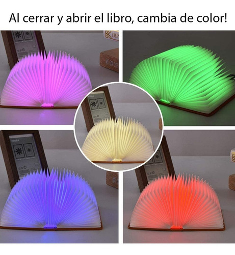 Imagen 5 de 5 de Lampara Led Libro Plegable Blanco Cálido Y Colores Eco Cuero