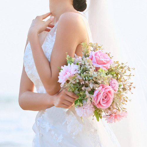 Buquê De Casamento Com Suporte De Flores Sintéticas Para Noi