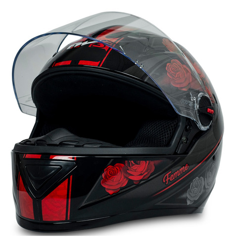 Imagem 4 de 5 de Capacete Fechado Moto Narigueira Gt Femme Preto Vermelho 56