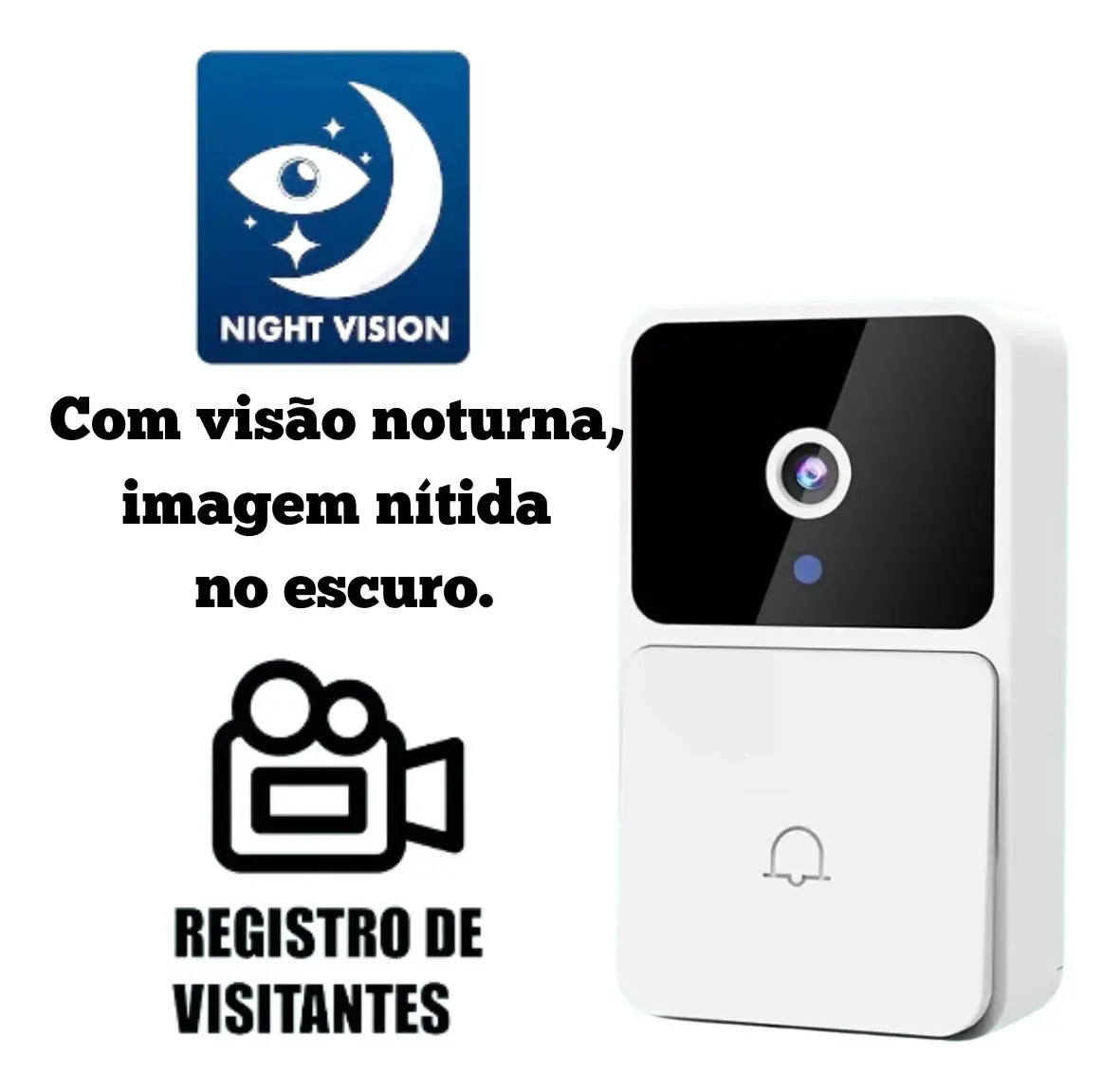 Campainha Interfone Câmera E Áudio Sem Fio Wifi Prova D'agua Homecrates