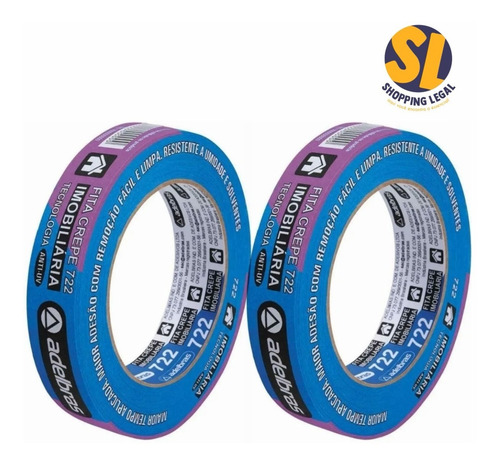 Imagem 1 de 5 de Fita Crepe Azul 722 24mm X 50m Adelbrás - Kit Com 2 Unid.