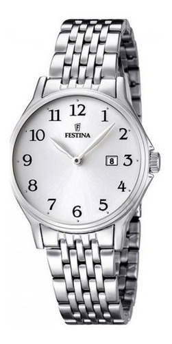 Reloj Festina Mujer Acero F16748.1 Clasico Calendario Blanco Color De La Malla Plateado Color Del Bisel Plateado