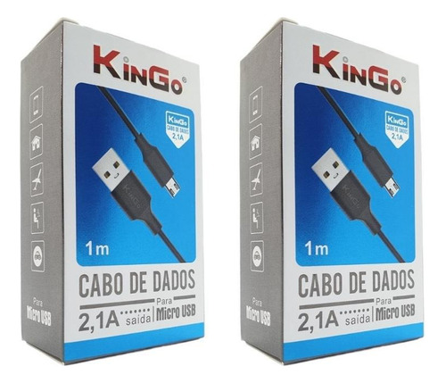 Kit 2 Cabos Usb V8 Kingo Preto 1m 2.1a Para Galaxy J6 Plus