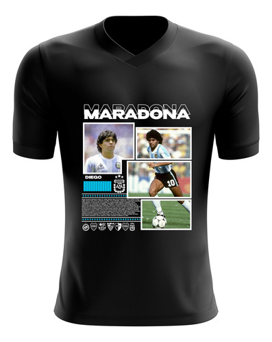 Remera Negra Unisex Algodón 24/1 Maradona Argentina
