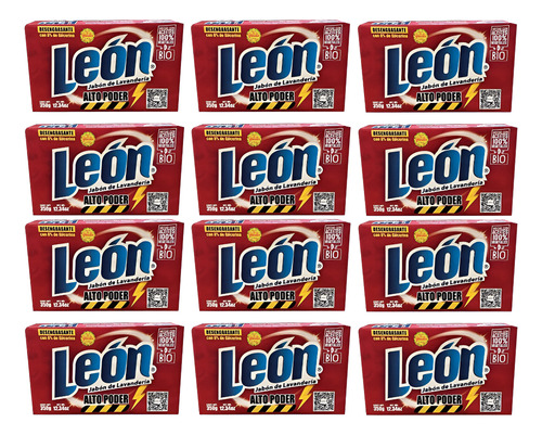 12 Jabón Lavandería León Alto Poder Desengrasante 350g C/u