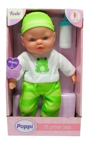 Muñeca Poppi Mi Primer Bebe Con Sonido Biberon Verde