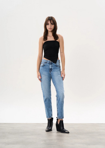 Pantalón Mom Tiro Medio De Jean Rígido - Griffin