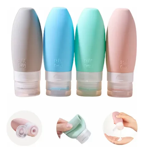 Kit Frascos Viagem Silicone Porta Shampoo Mala 4 Peças 90ml