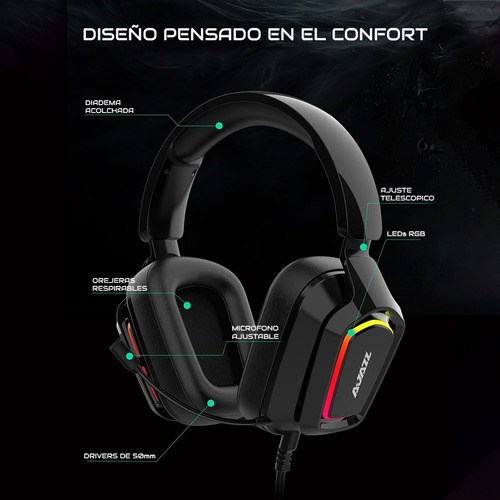 Imagen 5 de 6 de Audifonos Gamer 7.1 Usb Led - Ajazz Ax368 Negro