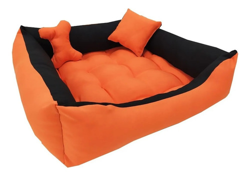 Cama Pet Dog Raça Porte Médio 70x70cm - Cor Laranja Com Preto