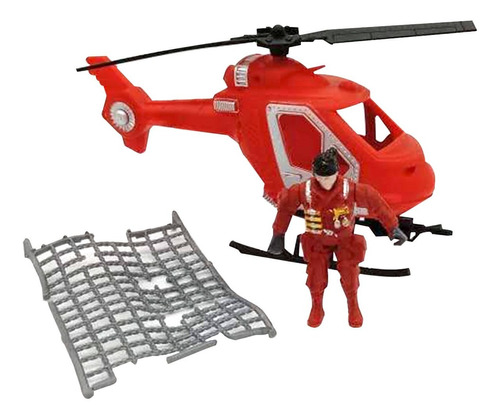 Helicoptero Con Bombero + Red De Rescate Figura De Accion