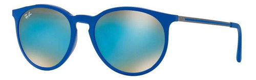 Anteojos de sol Ray-Ban Erika RB4274 Standard con marco de nailon color matte blue, lente blue de plástico degradada/flash, varilla gunmetal de nailon