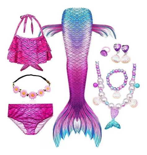 Kit De Cola De Sirena Con Bikini Sin Monoaleta Para Niños