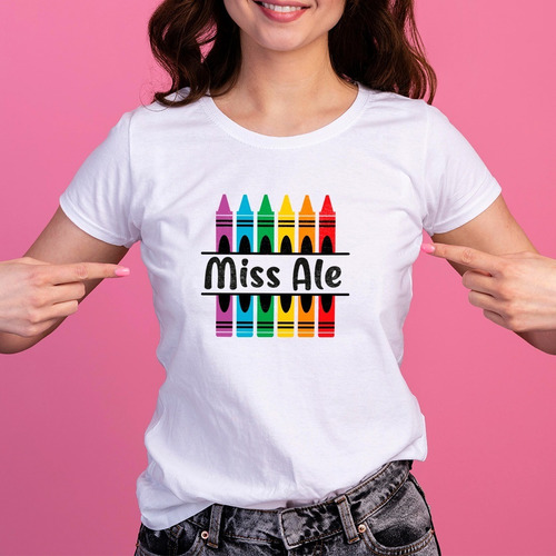 Playera Para Maestros Personalizable Crayolas Dama Cab 15pz