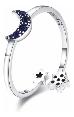 Anillo De Plata 925 - Ajustable Unitalla - Luna Azul