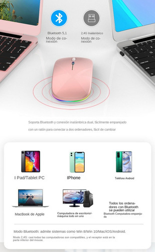 . Portátil Recargable Ratón Inalámbrico Mouse Bluetooth