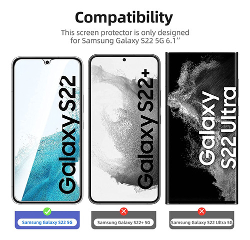 Newc 3 Pack Diseñado Para Samsung Galaxy S22, Vidrio Templad