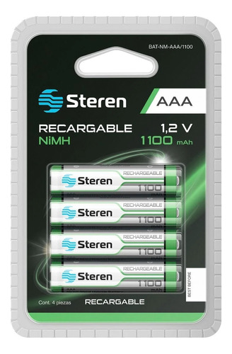 Paquete 4 Pilas Stren Bat-nm-aaa/1100 Recarga Aaa 1100 Mah