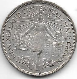 Moneda Nueva Zelanda 1/2 Corona Plata Año 1940 Excelente