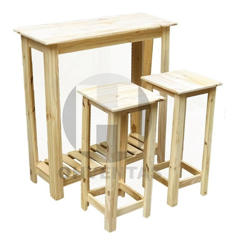 Imagen 4 de 7 de Combo Desayunador Tipo Barra Con 2 Banquetas Taburetes Pino