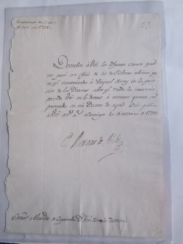 Antique, Único!! Documento Original Chile Colonial,1798