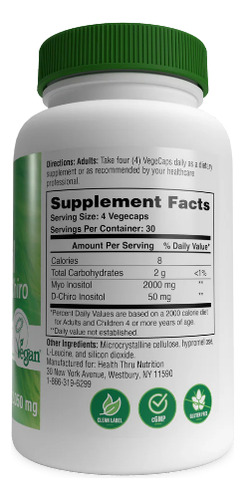 Health Thru Nutrition Myo Y D-chiro Inositol 40:1, 120 Caps Sin Sabor