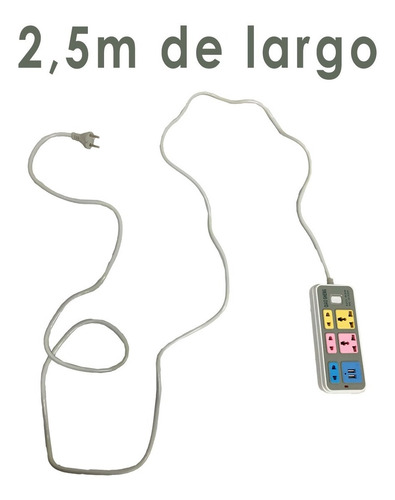 Imagen 4 de 10 de Alargue Zapatilla 5 Enchufes 2 Usb Adaptador Oferta X2 Promo