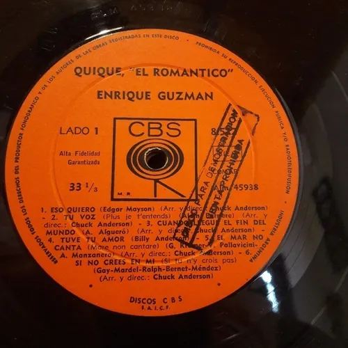 Sin Tapa Disco Enrique Guzman Quique El Romantico M0 (Usado)