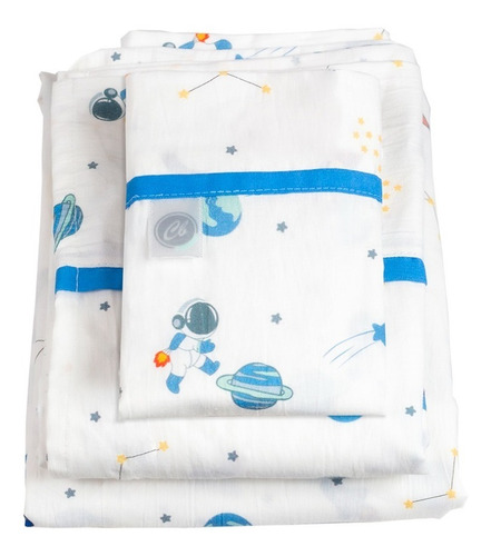 Juego Sábanas Cuna Cary 100% Algodón 120 Hilos 70x130 Cm Diseño de la tela Astronauta