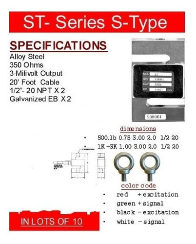 Tipo St 500 Laod Aleacion Acero Lb 2 Eye Perno 20  Cable