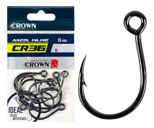 Anzol Reforçado Crown Inline Cr36 Black Nº1/0 - 10 Unidades