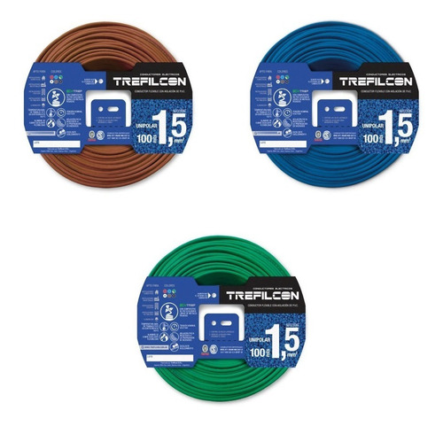 Pack X 3 Rollos Cable Unipolar 1,5mm Verde/azul/marron X 50m