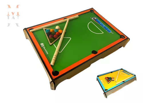 Jogo Mini Sinuca Brinquedo Mdf 45cm 2 Tacos E 11 Bolinhas