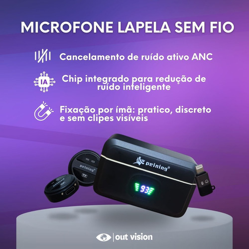 Microfone Lapela Sem Fio Duplo Para iPhone E Android Anc