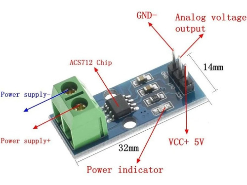 Imagen 2 de 4 de Modulo Sensor De Corriente Acs712 ± 5a Efecto Hall Arduino