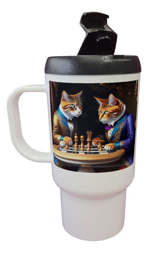 Jarro Termico 2 Gatos Con Traje Jugando Ajedrez Chess