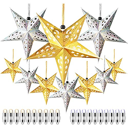 10 Linternas De Papel Estrella De Navidad Lámpara Led ...
