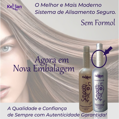 Kit Kellan Smooth Escova Progressiva Sem Formol 2x1l