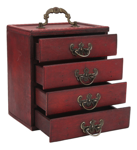 Joyero Retro De Madera Con Cajón Grande De 4 Capas