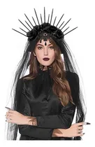 Comprar Diadema De Velo Largo De Halloween Para El Día De Los Muertos, Diseño De Flores Góticas Para Cosplay, Diadema Para Mujer, Decoración Del Cabello,