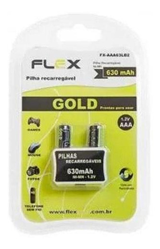 Blister 2 Pilhas Aaa Recarregaveis Flex 630mah 1.2v