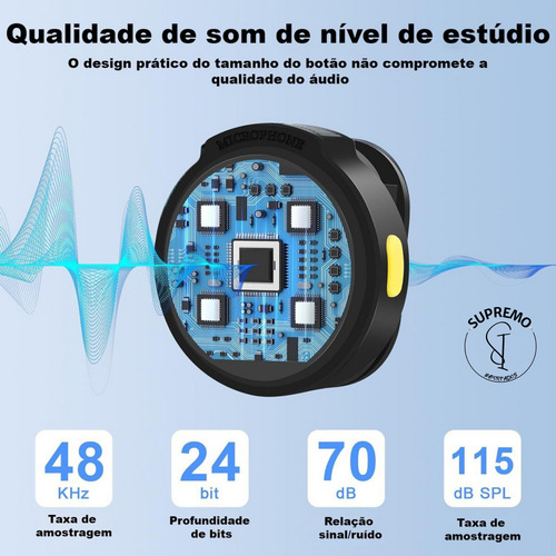 Microfone Lapela Xiaomi J6 Sem Fio Com Adaptador Lightning Preto