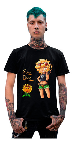 Negra Playera Panda Solarflare Girasol Planta Zombie