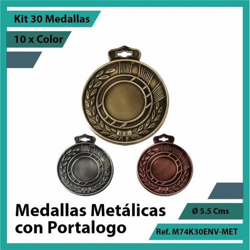 Kit 30 Medallas En Bogota De Portalogo Oro Metalica M74k30