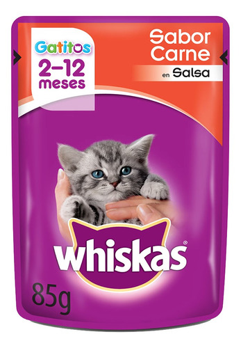 Imagen 1 de 1 de Alimento Whiskas para gato de temprana edad sabor carne en salsa en sobre de 85g
