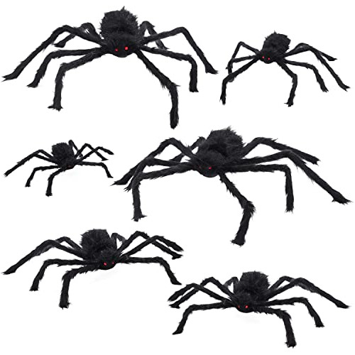 6 Arañas De Halloween Pack, Arañas Gigantes Ojos Rojo...