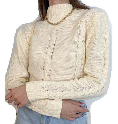 Sweater De Hilo Mujer Polera Manga Larga Trenzas 
