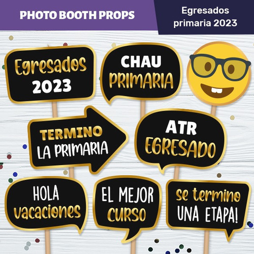 Photo Props Egresados Primaria Carteles Imprimibles - Dorado