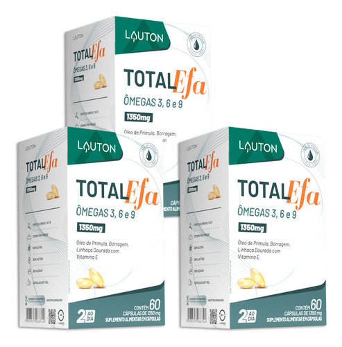 Total Efa Ômegas 3, 6 E 9 60 Cápsulas Lauton - 3 Unid.