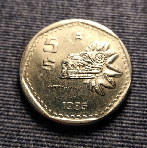 Moneda 5 Pesos 1985, Quetzalcóatl. En Niquel.